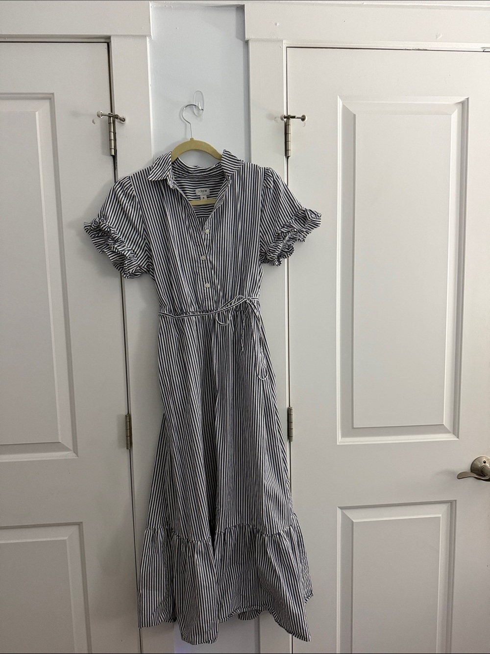 J. Crew Navy and White Striped Button-Front Midi Dress